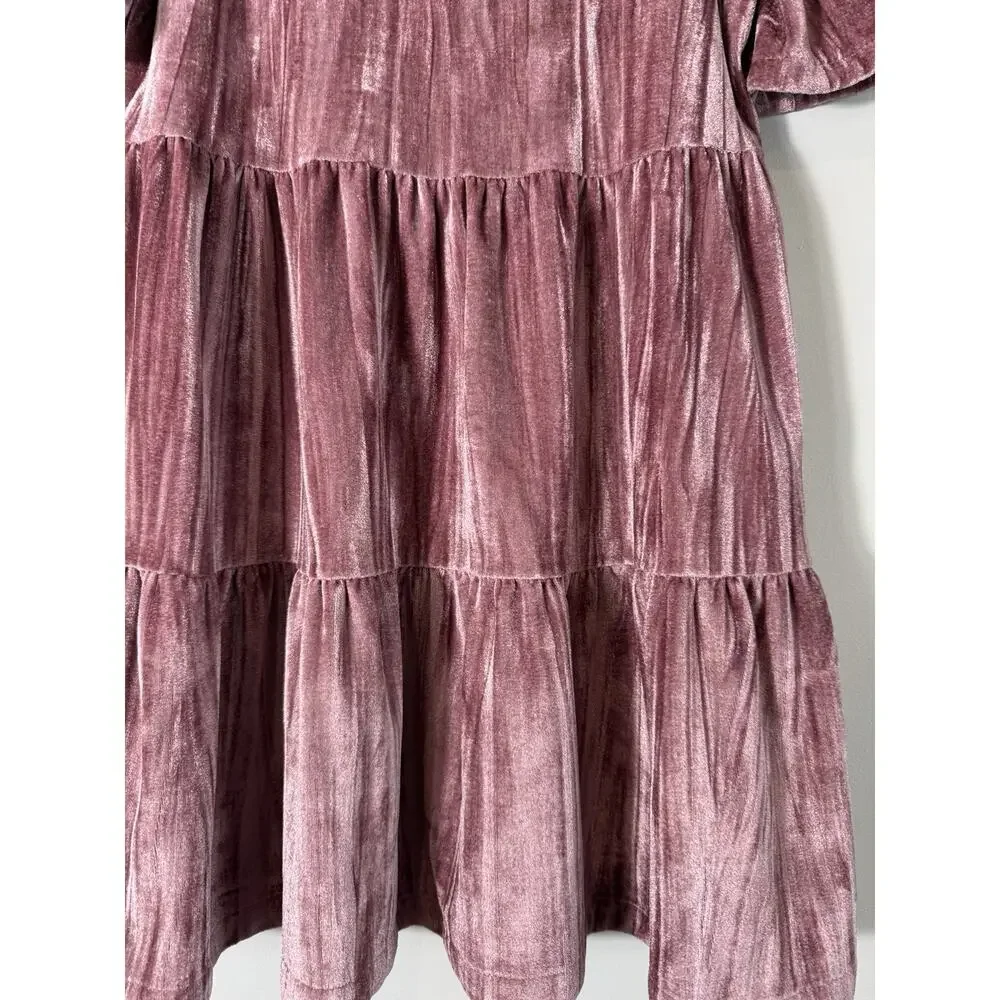 Gap Girls Mauve Velvet Short Sleeve Flowy Dress Size 8 Festive Feminine